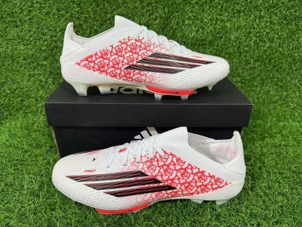 Unisex Adidas F50+ Elite Lightstrike Pro FG Firm Ground Low-Tops Football Boots - White/Crimson Red/Black 9