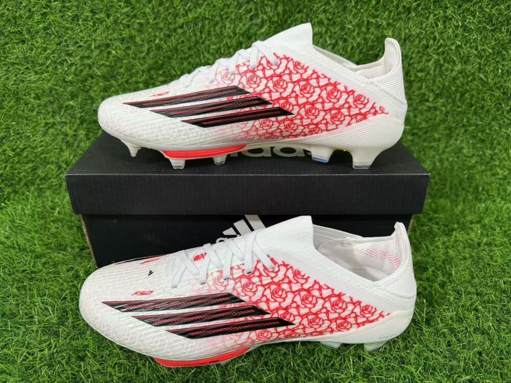 Unisex Adidas F50+ Elite Lightstrike Pro FG Firm Ground Low-Tops Football Boots - White/Crimson Red/Black 15
