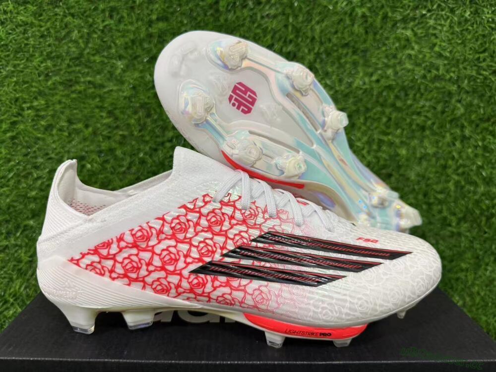 Unisex Adidas F50+ Elite Lightstrike Pro FG Firm Ground Low-Tops Football Boots - White/Crimson Red/Black 16