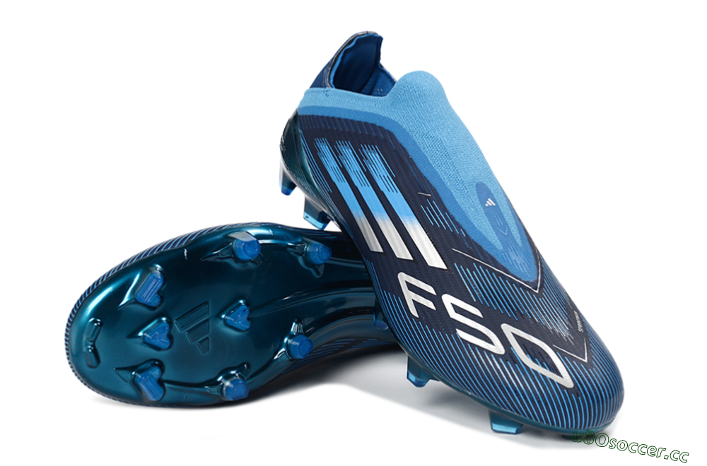 Unisex Adidas F50 Elite Laceless FG Firm Ground Low-Tops Football Boots - Blue/Sky Blue/Navy Blue 4