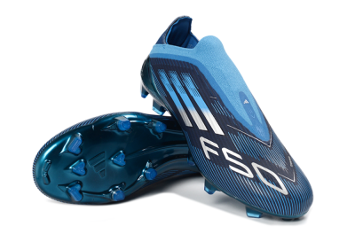 Unisex Adidas F50 Elite Laceless FG Firm Ground Low-Tops Football Boots - Blue/Sky Blue/Navy Blue