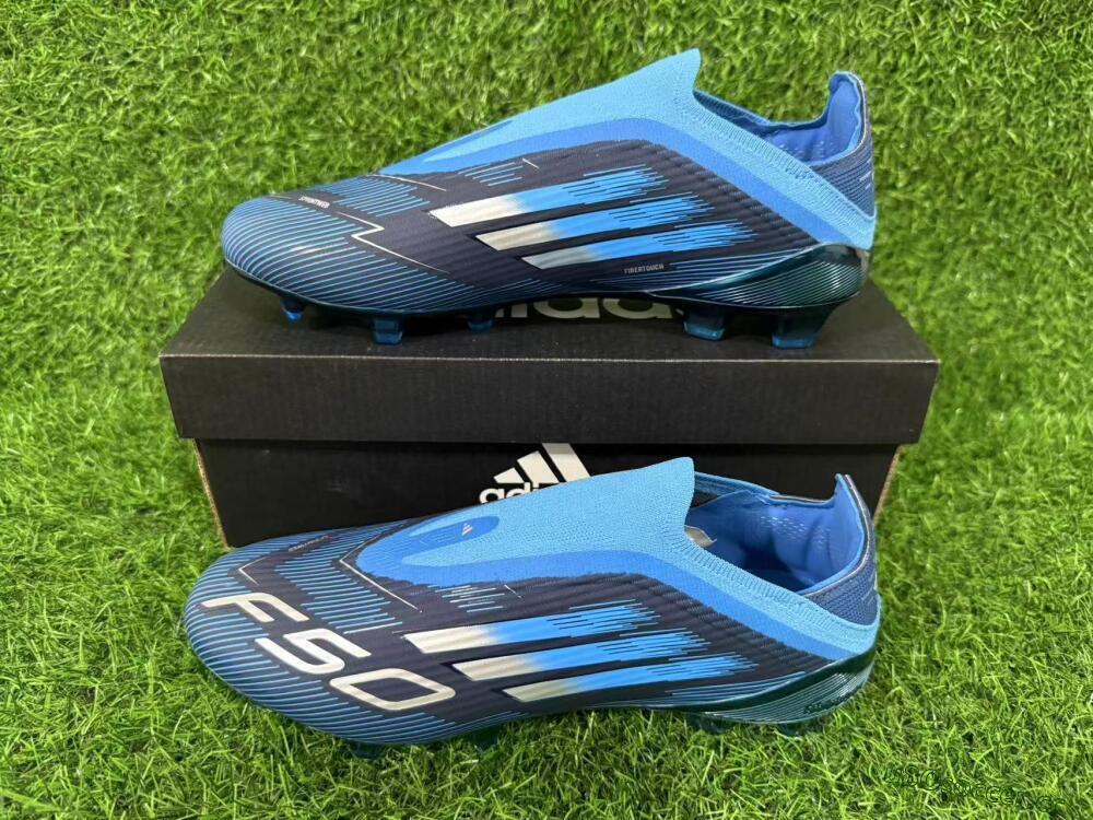 Unisex Adidas F50 Elite Laceless FG Firm Ground Low-Tops Football Boots - Blue/Sky Blue/Navy Blue 13