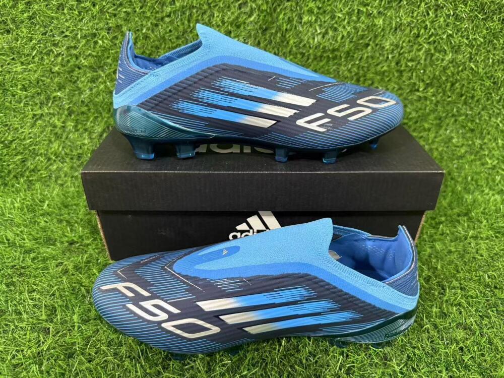 Unisex Adidas F50 Elite Laceless FG Firm Ground Low-Tops Football Boots - Blue/Sky Blue/Navy Blue 14