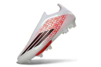 Unisex Adidas F50+ Elite Lightstrike Pro Laceless FG Firm Ground Low-Tops Football Boots - White/Scarlet Glow/Black Burst