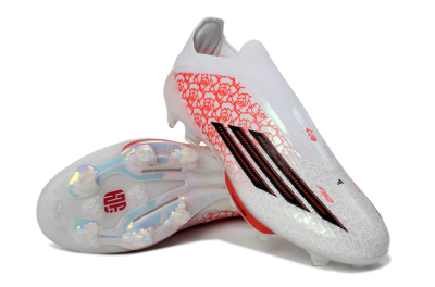 Unisex Adidas F50+ Elite Lightstrike Pro Laceless FG Firm Ground Low-Tops Football Boots - White/Scarlet Glow/Black Burst