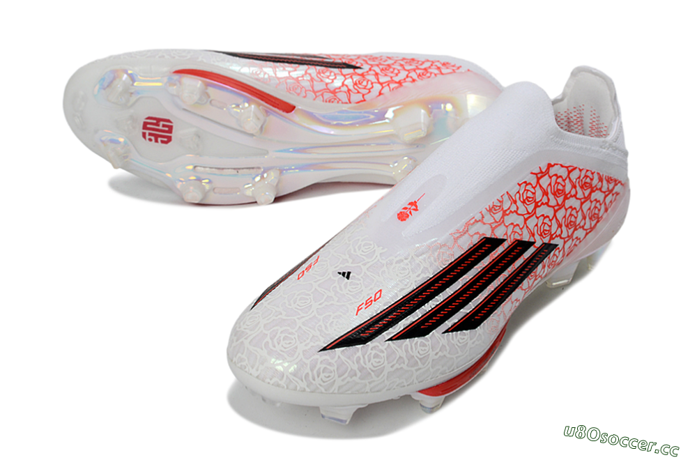 Unisex Adidas F50+ Elite Lightstrike Pro Laceless FG Firm Ground Low-Tops Football Boots - White/Scarlet Glow/Black Burst 3