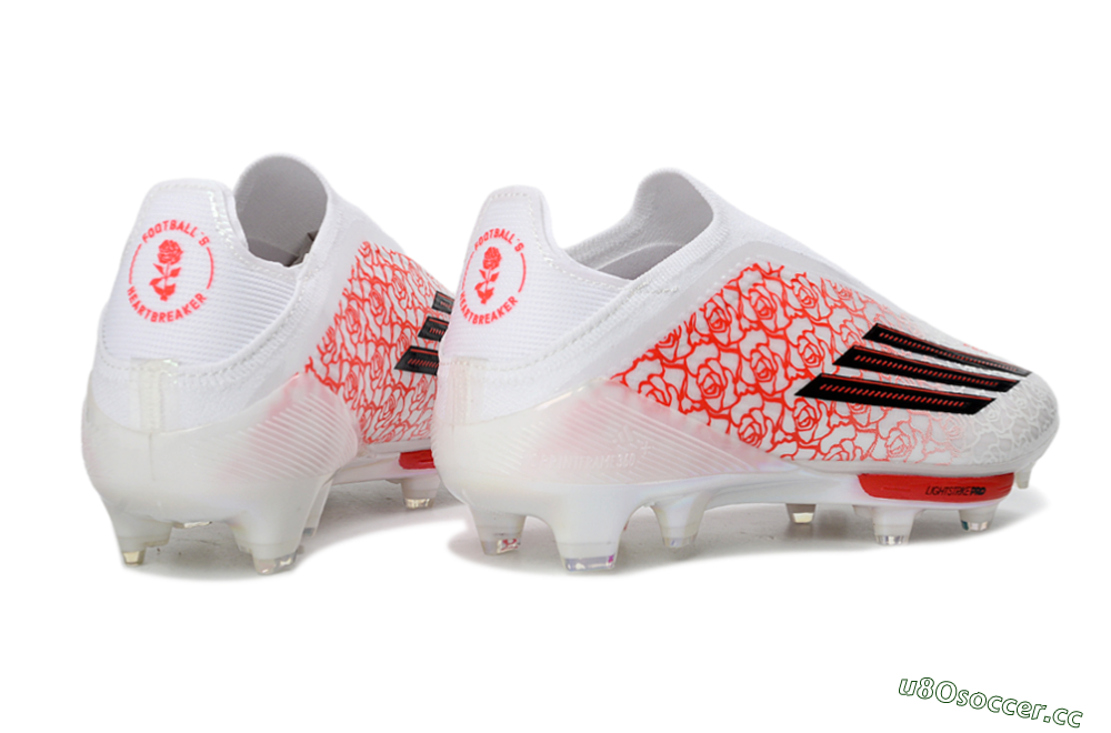 Unisex Adidas F50+ Elite Lightstrike Pro Laceless FG Firm Ground Low-Tops Football Boots - White/Scarlet Glow/Black Burst 7