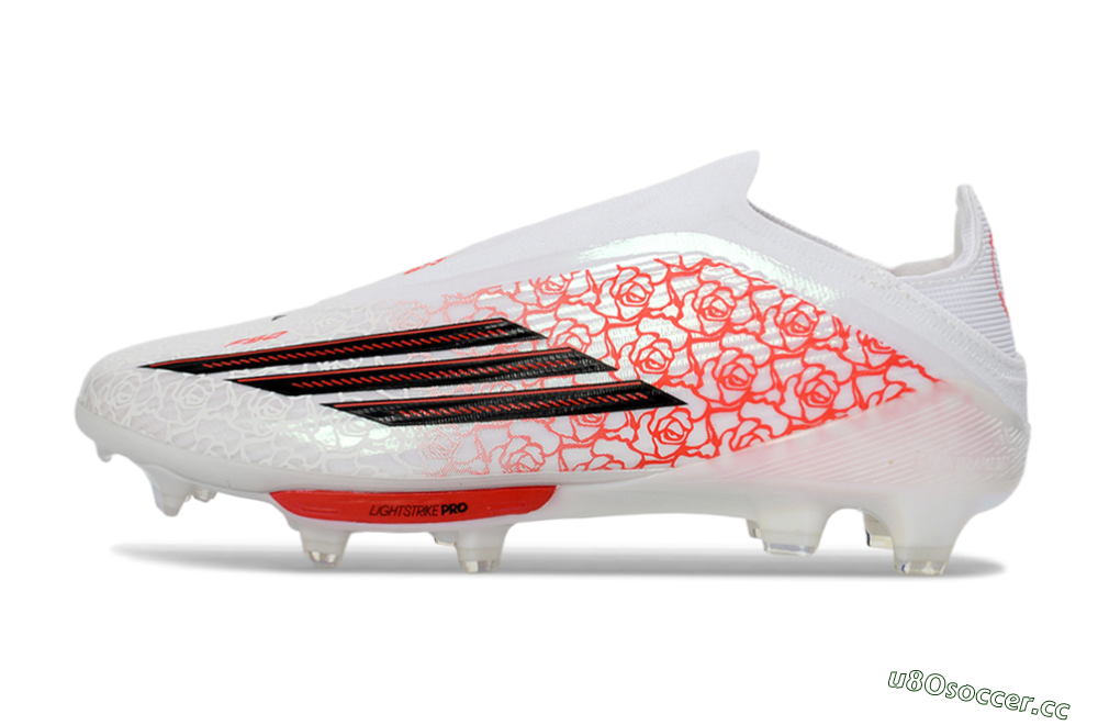 Unisex Adidas F50+ Elite Lightstrike Pro Laceless FG Firm Ground Low-Tops Football Boots - White/Scarlet Glow/Black Burst 0