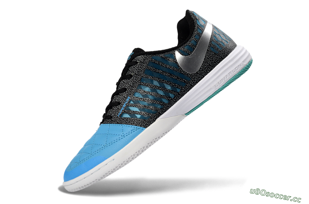 Unisex Nike Lunar Gato 2 IC Indoor & Futsal Low-Tops Football Shoes - Blue/Aqua Blue/Black Metallic 6