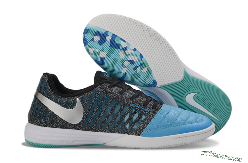 Unisex Nike Lunar Gato 2 IC Indoor & Futsal Low-Tops Football Shoes - Blue/Aqua Blue/Black Metallic 2