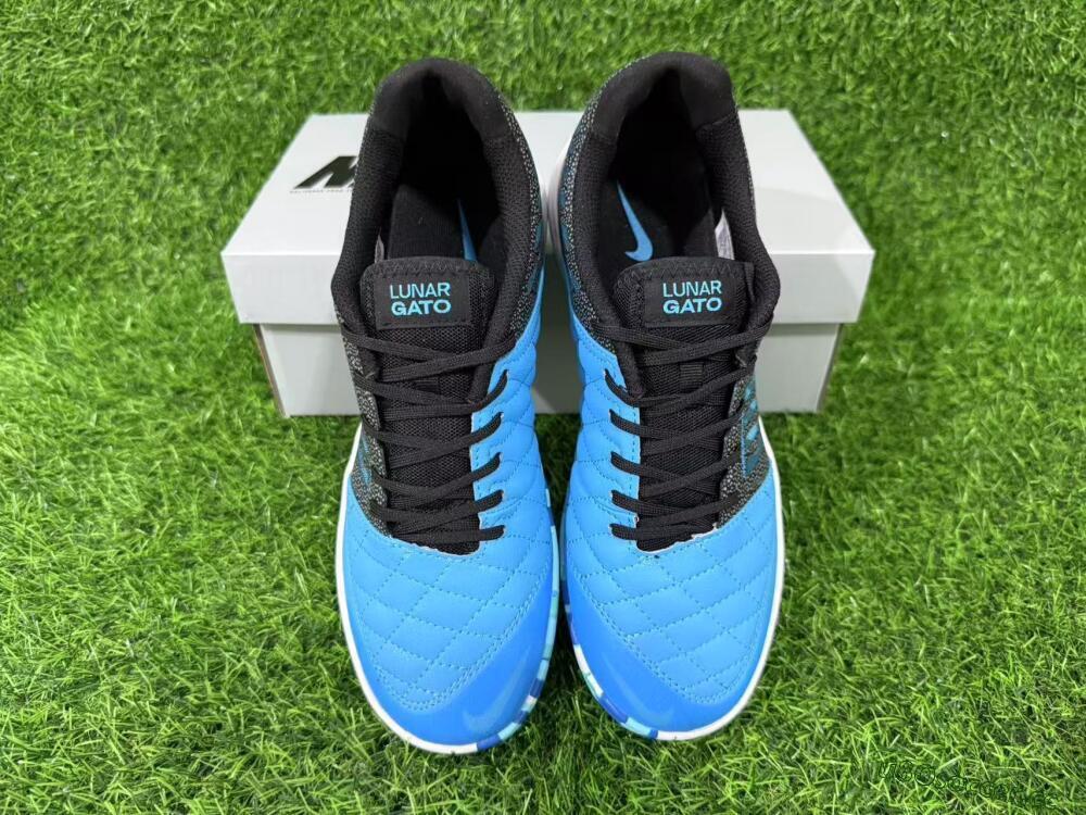 Unisex Nike Lunar Gato 2 IC Indoor & Futsal Low-Tops Football Shoes - Blue/Aqua Blue/Black Metallic