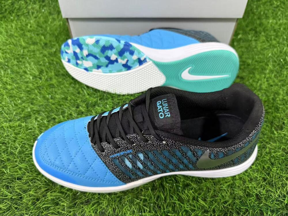 Unisex Nike Lunar Gato 2 IC Indoor & Futsal Low-Tops Football Shoes - Blue/Aqua Blue/Black Metallic