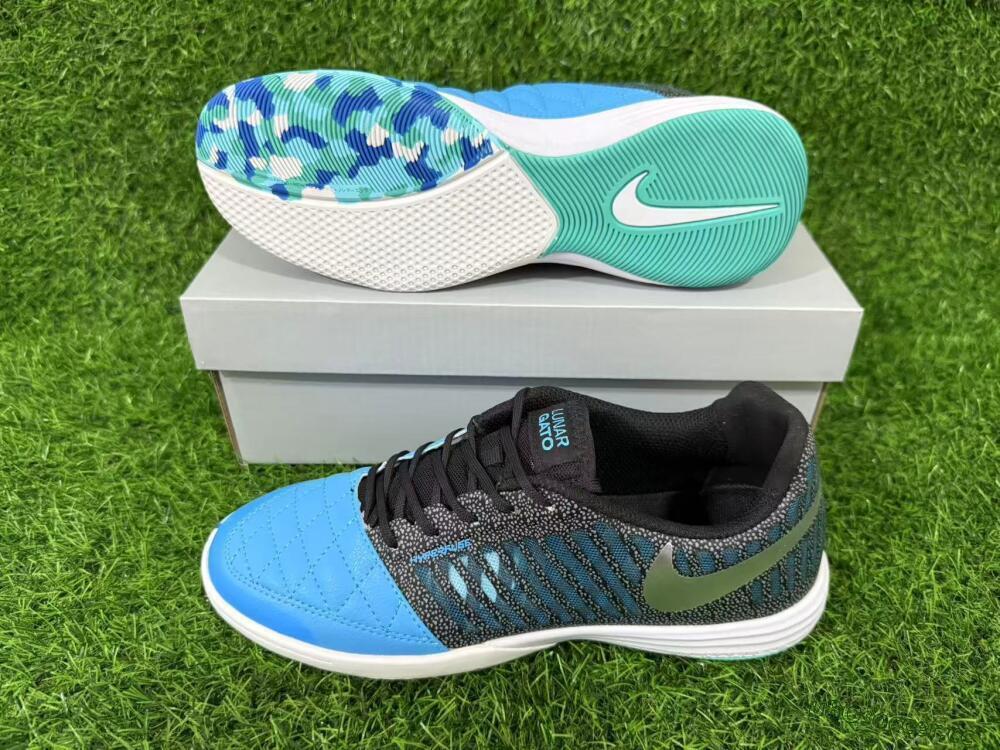 Unisex Nike Lunar Gato 2 IC Indoor & Futsal Low-Tops Football Shoes - Blue/Aqua Blue/Black Metallic