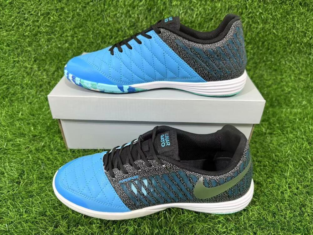 Unisex Nike Lunar Gato 2 IC Indoor & Futsal Low-Tops Football Shoes - Blue/Aqua Blue/Black Metallic