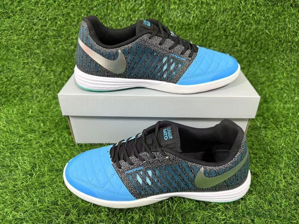 Unisex Nike Lunar Gato 2 IC Indoor & Futsal Low-Tops Football Shoes - Blue/Aqua Blue/Black Metallic