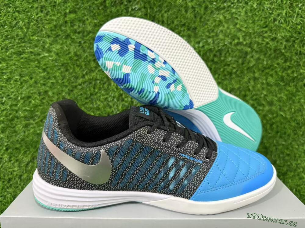 Unisex Nike Lunar Gato 2 IC Indoor & Futsal Low-Tops Football Shoes - Blue/Aqua Blue/Black Metallic