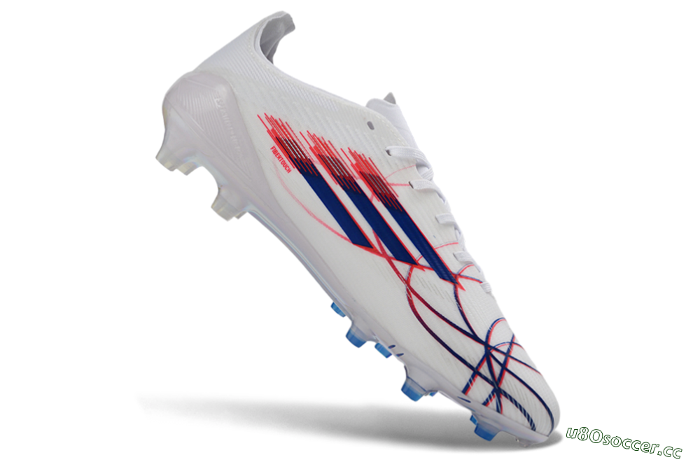 Unisex Adidas F50 Elite Laceless AG Artificial Grass Low-Tops Football Boots - White/Crimson Red/Marine Blue 5