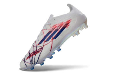 Unisex Adidas F50 Elite Laceless AG Artificial Grass Low-Tops Football Boots - White/Crimson Red/Marine Blue