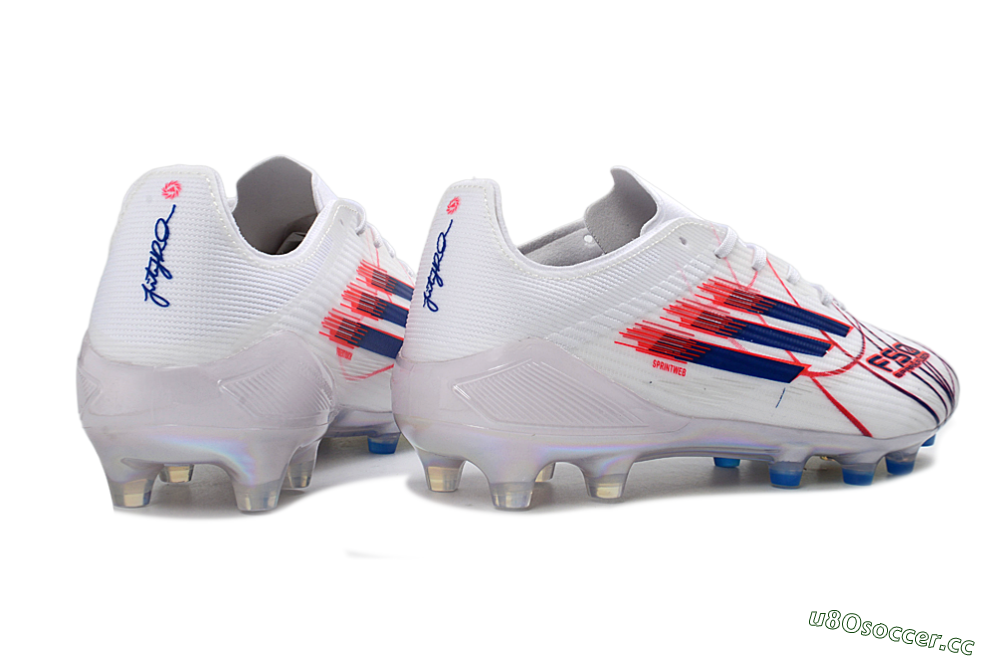 Unisex Adidas F50 Elite Laceless AG Artificial Grass Low-Tops Football Boots - White/Crimson Red/Marine Blue 7