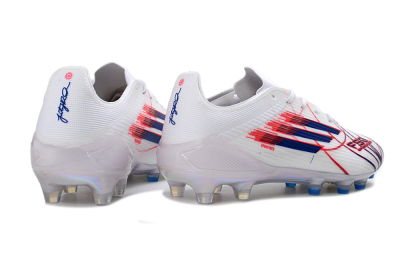 Unisex Adidas F50 Elite Laceless AG Artificial Grass Low-Tops Football Boots - White/Crimson Red/Marine Blue