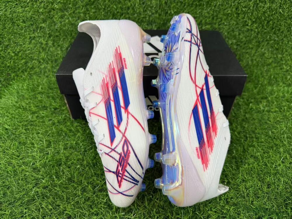 Unisex Adidas F50 Elite Laceless AG Artificial Grass Low-Tops Football Boots - White/Crimson Red/Marine Blue