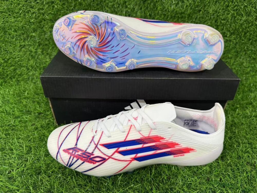 Unisex Adidas F50 Elite Laceless AG Artificial Grass Low-Tops Football Boots - White/Crimson Red/Marine Blue