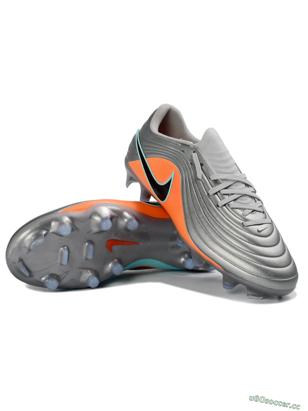 Men's Nike Tiempo Legend 11 Elite FG Firm Ground Low-Tops Football Boots - Gray/Vivid Orange/Mint Blue 3