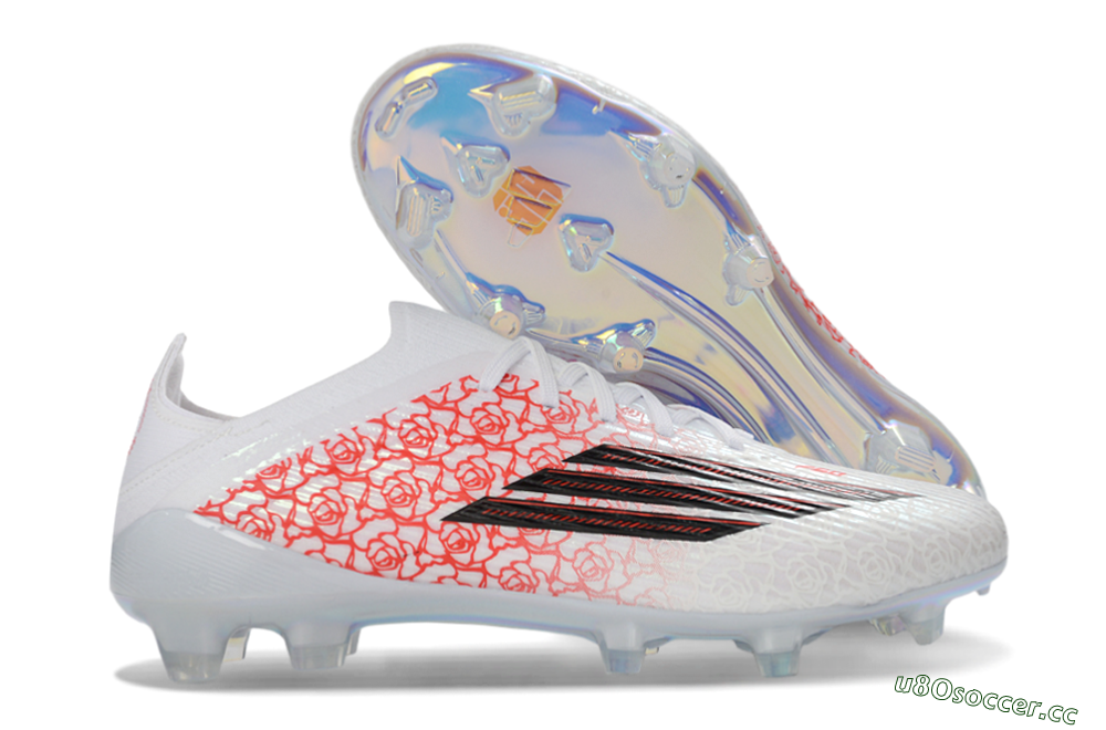 Unisex Adidas F50 Elite Laceless FG Firm Ground Low-Tops Football Boots - White/Crimson Petals/Crystal Sole 2