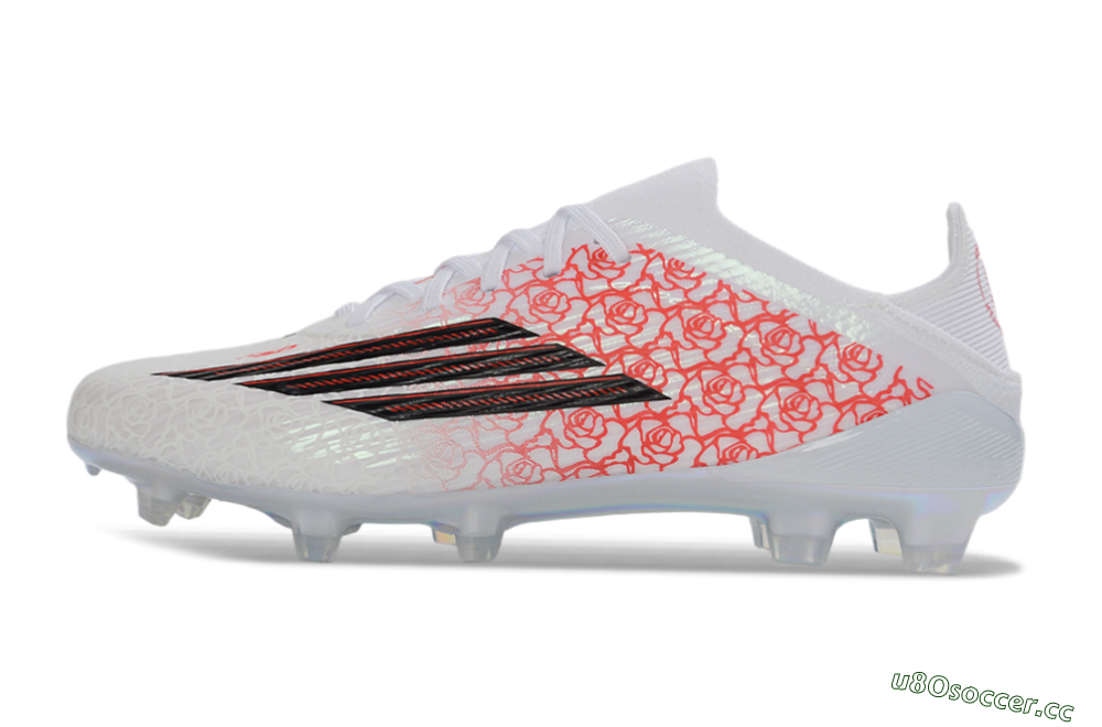 Unisex Adidas F50 Elite Laceless FG Firm Ground Low-Tops Football Boots - White/Crimson Petals/Crystal Sole 0