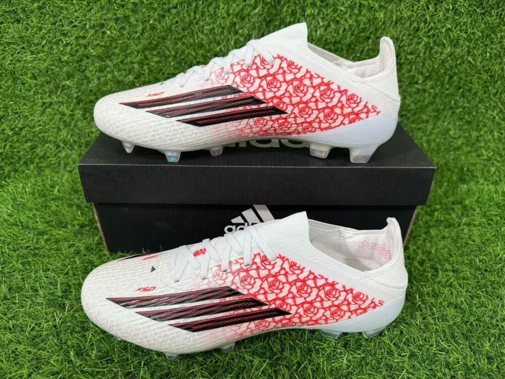 Unisex Adidas F50 Elite Laceless FG Firm Ground Low-Tops Football Boots - White/Crimson Petals/Crystal Sole