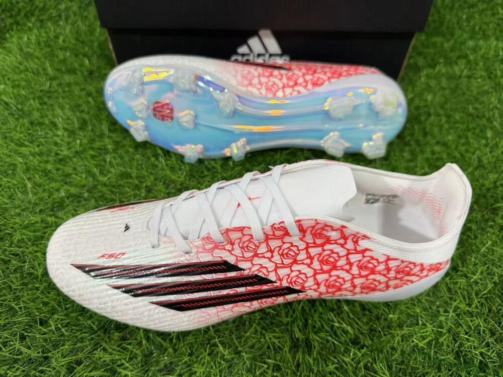 Unisex Adidas F50 Elite FG Firm Ground Low-Tops Football Boots - White/Fiery Coral/Black