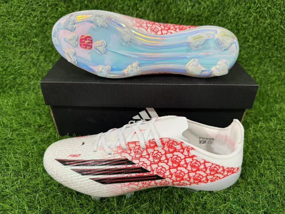 Unisex Adidas F50 Elite FG Firm Ground Low-Tops Football Boots - White/Fiery Coral/Black