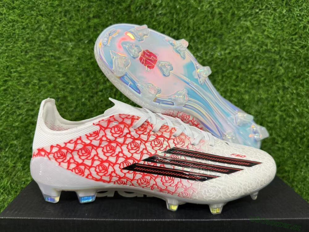 Unisex Adidas F50 Elite FG Firm Ground Low-Tops Football Boots - White/Fiery Coral/Black