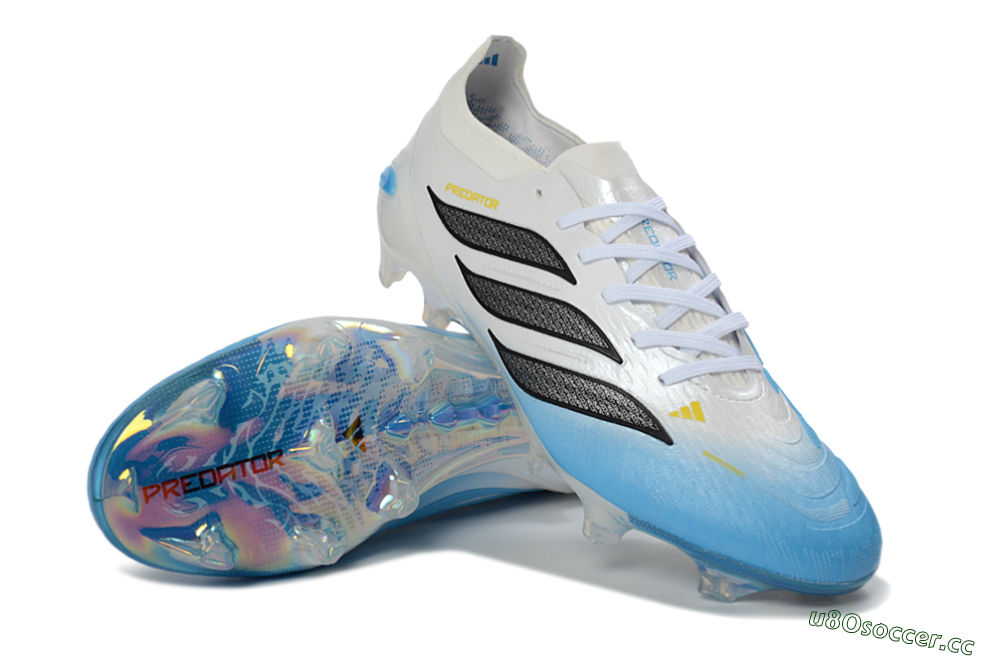 Unisex Adidas Predator 26 Elite FG Firm Ground Low-Tops Football Boots - Blue/Sky Blue/Iridescent White 3