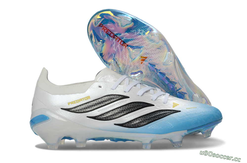 Unisex Adidas Predator 26 Elite FG Firm Ground Low-Tops Football Boots - Blue/Sky Blue/Iridescent White 2