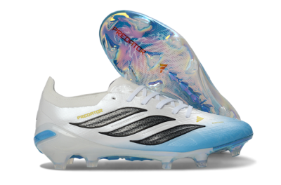Unisex Adidas Predator 26 Elite FG Firm Ground Low-Tops Football Boots - Blue/Sky Blue/Iridescent White