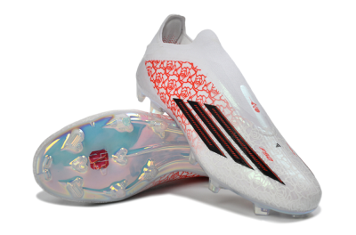 Unisex Adidas F50 Elite Laceless FG Firm Ground Low-Tops Football Boots - White/Crimson Rose/Iridescent