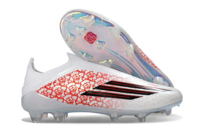 Unisex Adidas F50 Elite Laceless FG Firm Ground Low-Tops Football Boots - White/Crimson Rose/Iridescent