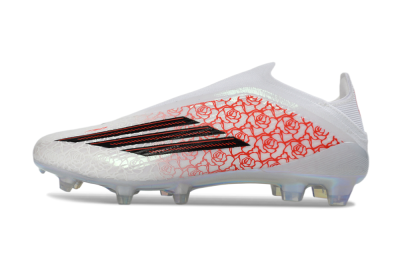 Unisex Adidas F50 Elite Laceless FG Firm Ground Low-Tops Football Boots - White/Crimson Rose/Iridescent