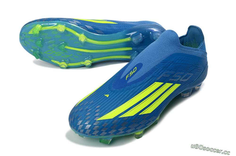 Unisex Adidas F50 Elite Laceless FG Firm Ground Low-Tops Football Boots - Blue/Luminous Green/Electric Blue 3