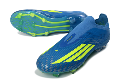 Unisex Adidas F50 Elite Laceless FG Firm Ground Low-Tops Football Boots - Blue/Luminous Green/Electric Blue