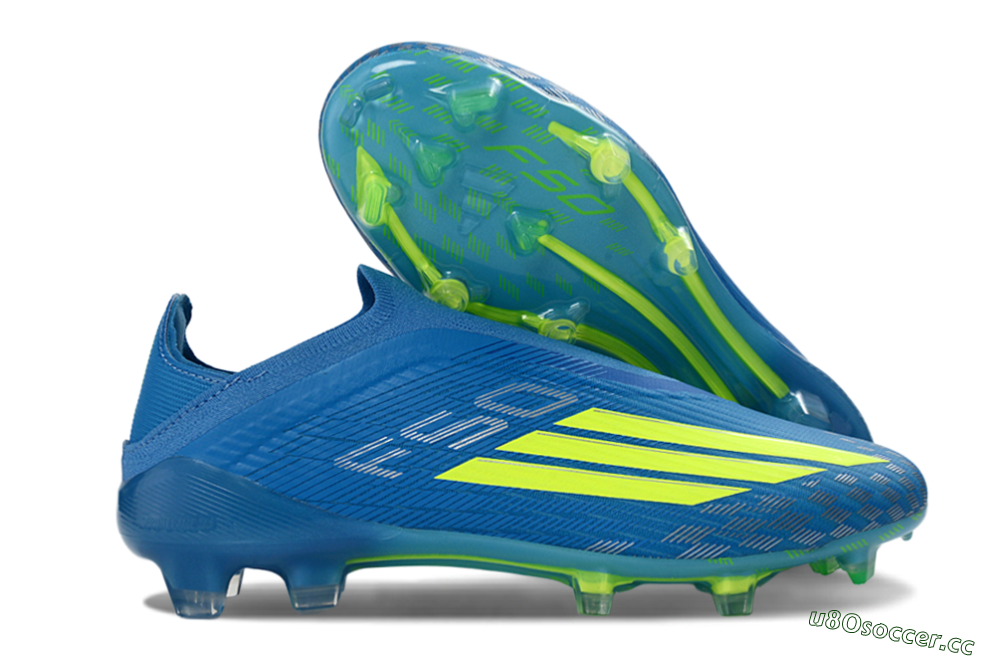 Unisex Adidas F50 Elite Laceless FG Firm Ground Low-Tops Football Boots - Blue/Luminous Green/Electric Blue 2