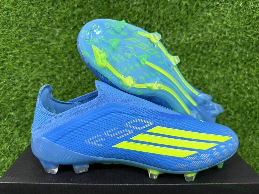 Unisex Adidas F50 Elite Laceless FG Firm Ground Low-Tops Football Boots - Blue/Luminous Green/Electric Blue