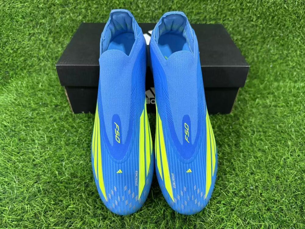 Unisex Adidas F50 Elite Laceless FG Firm Ground Low-Tops Football Boots - Blue/Luminous Green/Electric Blue