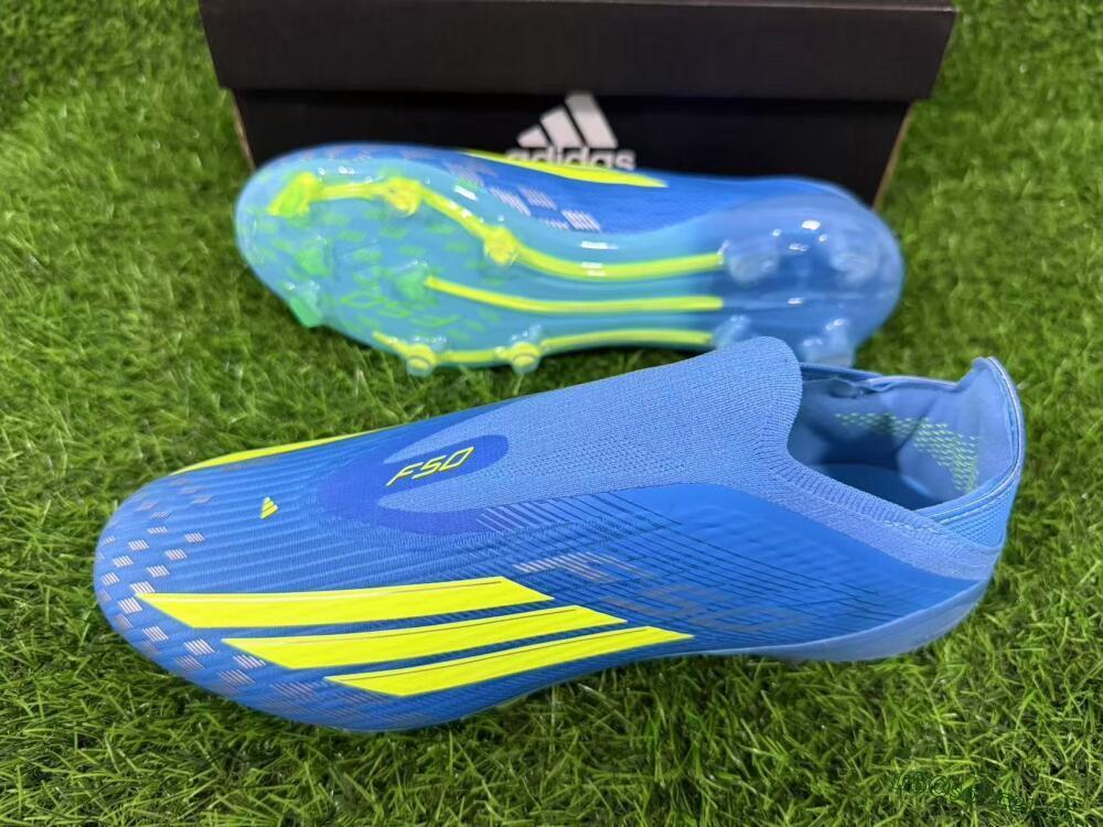 Unisex Adidas F50 Elite Laceless FG Firm Ground Low-Tops Football Boots - Blue/Luminous Green/Electric Blue