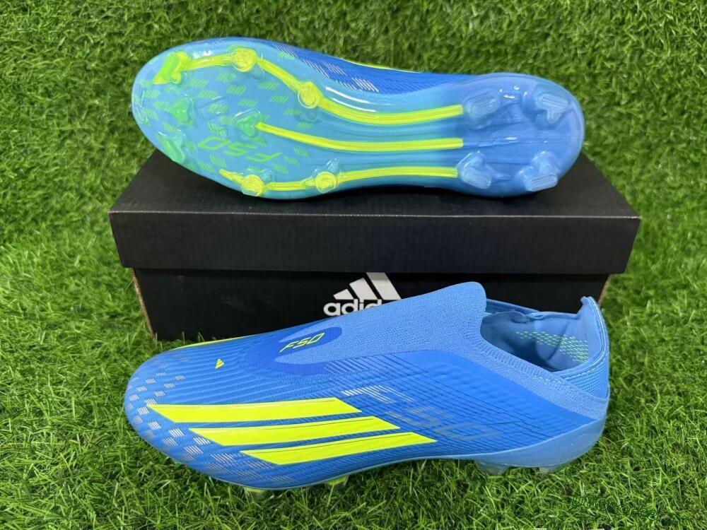 Unisex Adidas F50 Elite Laceless FG Firm Ground Low-Tops Football Boots - Blue/Luminous Green/Electric Blue