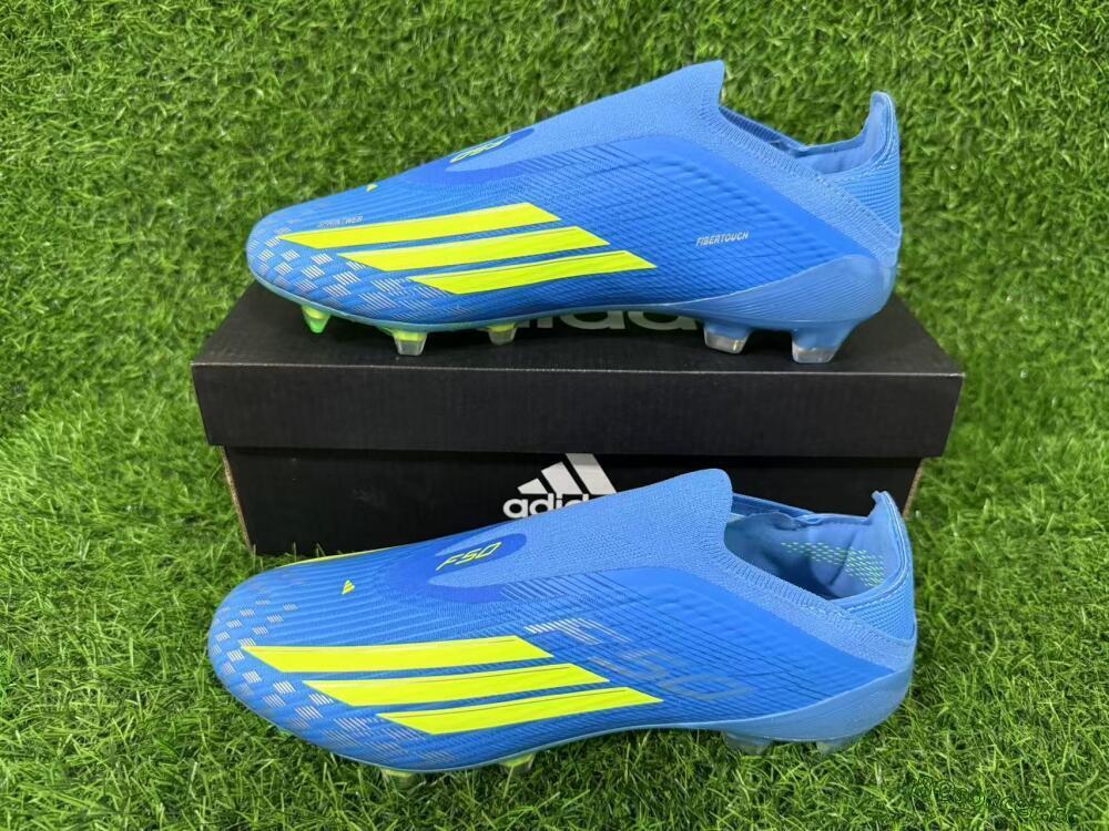 Unisex Adidas F50 Elite Laceless FG Firm Ground Low-Tops Football Boots - Blue/Luminous Green/Electric Blue