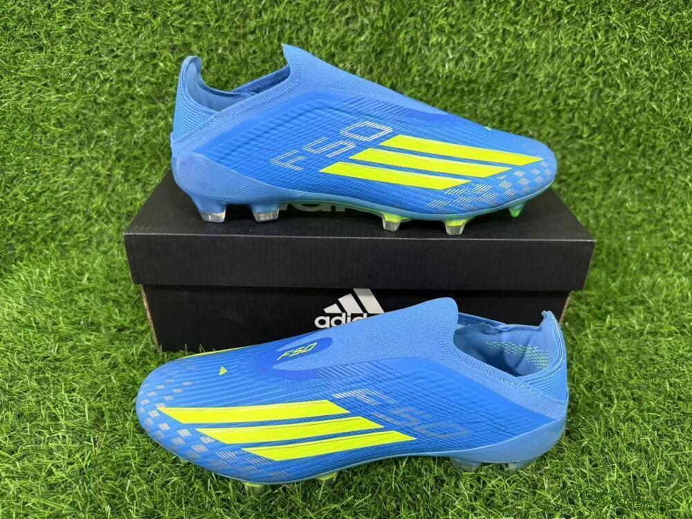 Unisex Adidas F50 Elite Laceless FG Firm Ground Low-Tops Football Boots - Blue/Luminous Green/Electric Blue