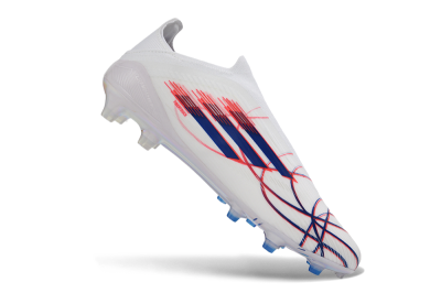 Unisex Adidas F50 Elite Laceless AG Artificial Grass Low-Tops Football Boots - White/Electric Red/Icy Blue