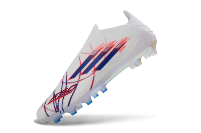 Unisex Adidas F50 Elite Laceless AG Artificial Grass Low-Tops Football Boots - White/Electric Red/Icy Blue
